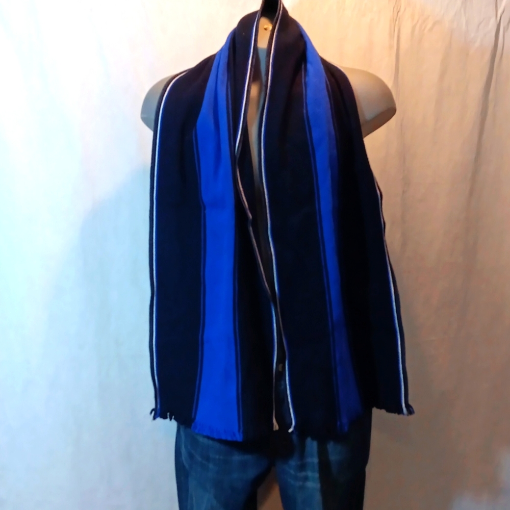 J Crew Stripe Large Scarf Muffler Wool Blend Italian Royal Blue